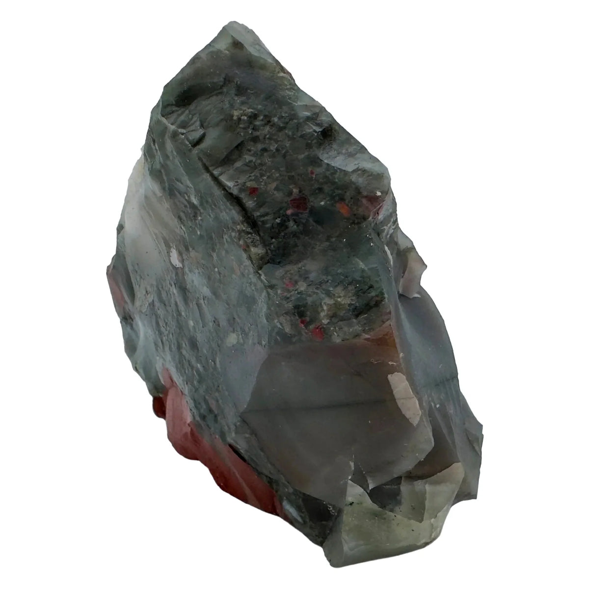 Underside detail of Grade AA green Bloodstone specimen, from Hhohho, Eswatini, showing characteristic patterning.