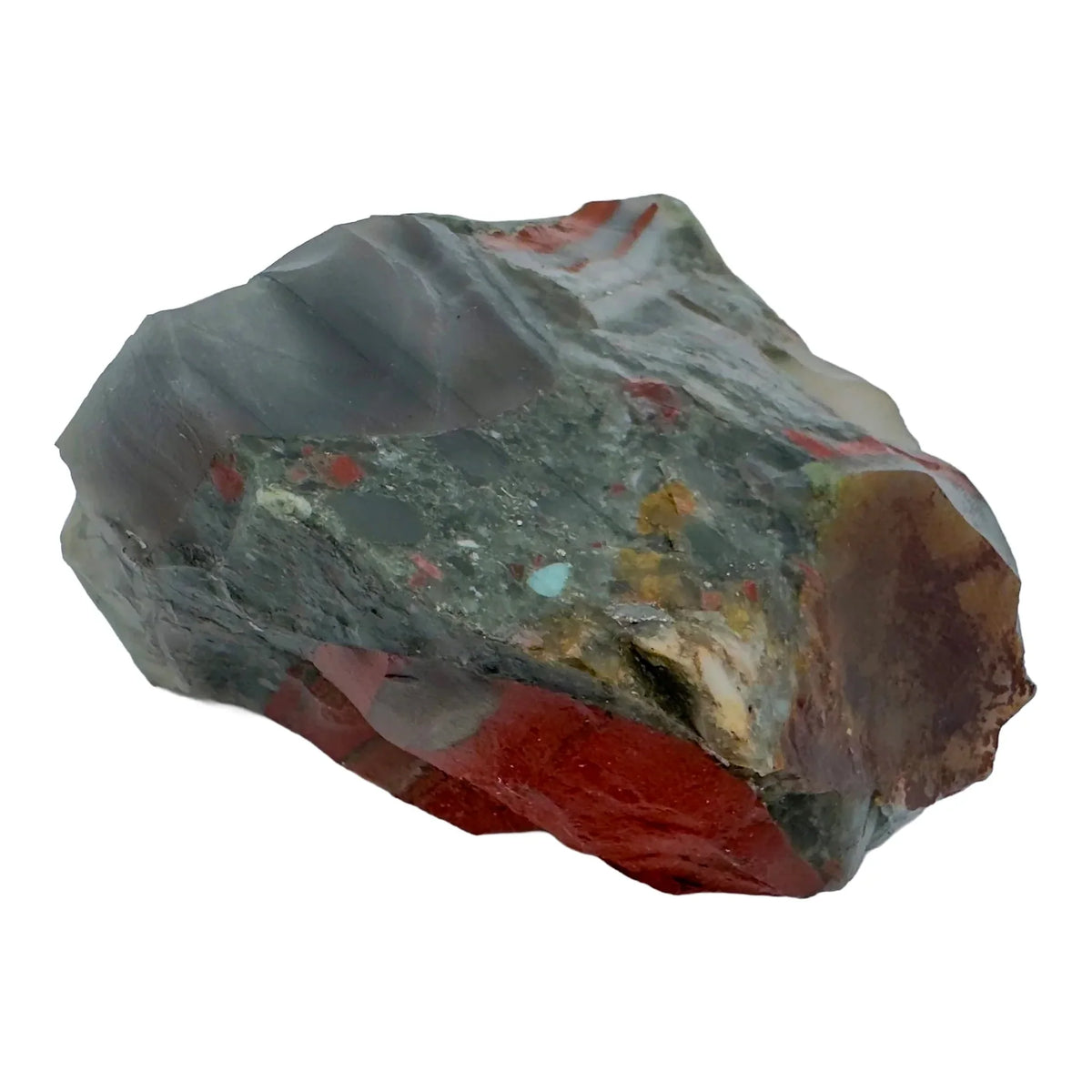 Considered view of Bloodstone specimen, from Hhohho, Eswatini, showing the wear and finish.