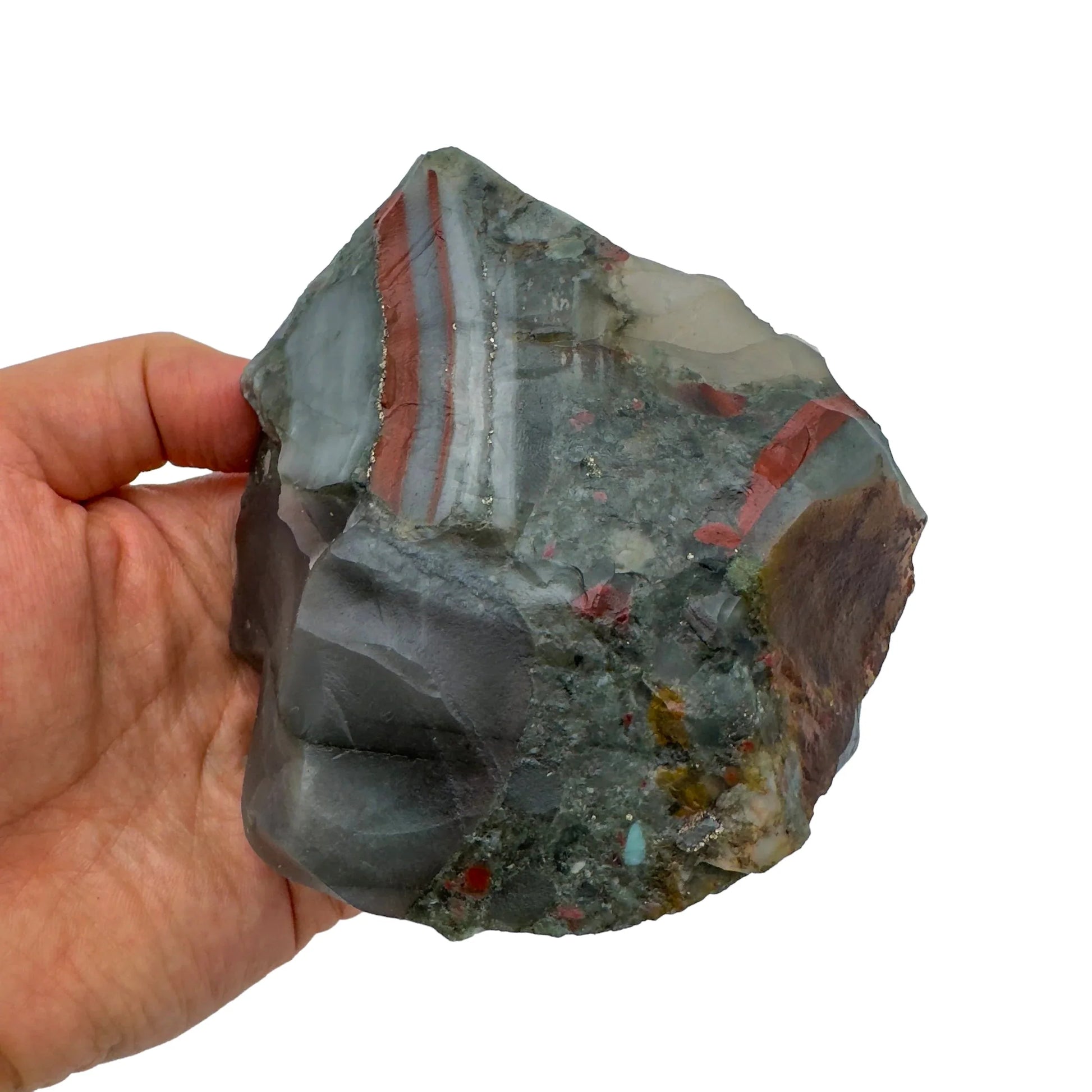Back view of Grade AA Bloodstone specimen showing natural surface