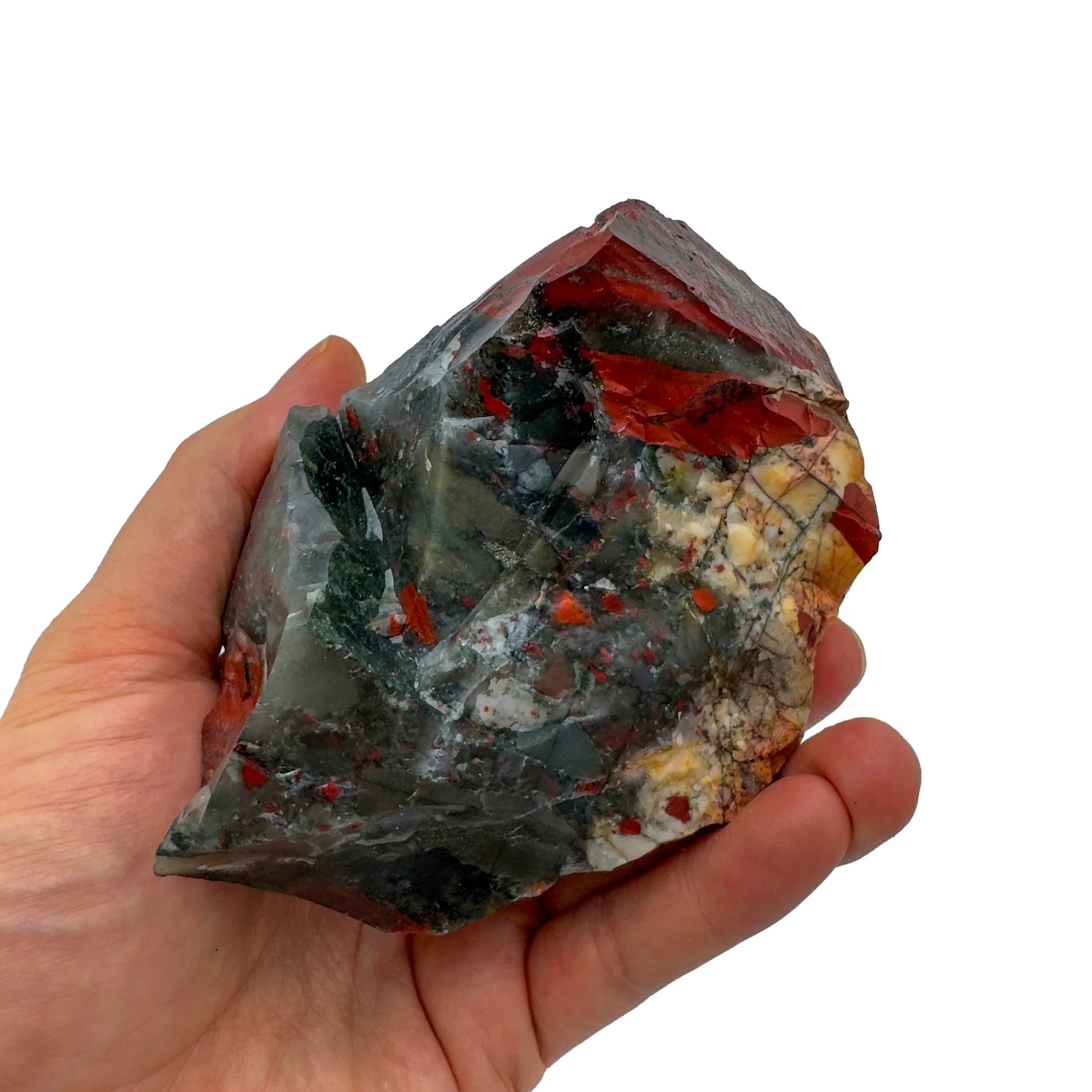 Full profile of Grade AA Bloodstone specimen ready to ship from Beyond Bohemian