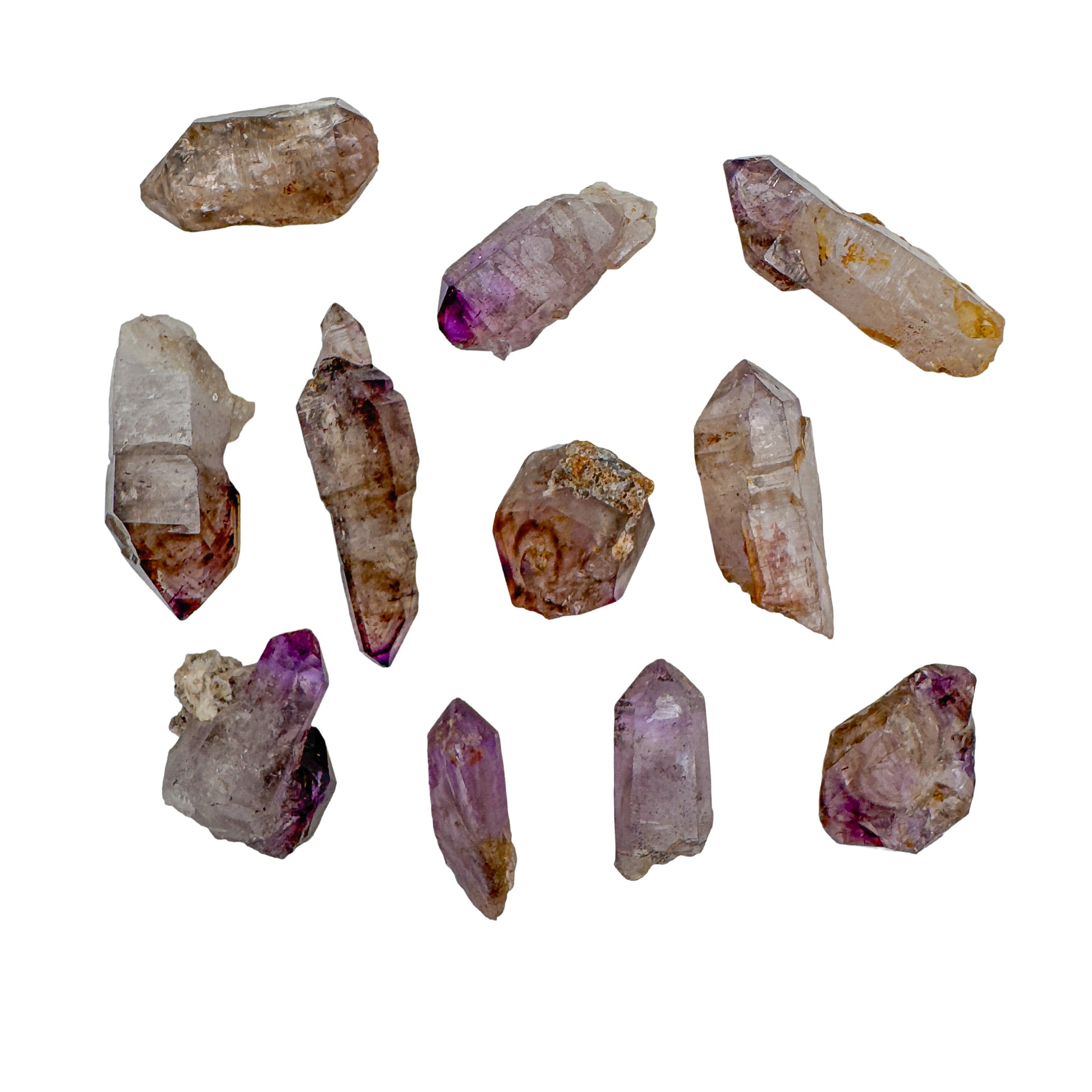 A Grade smoky amethyst raw crystal points, 1 to 2 inches, Zimbabwe