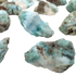 Close view of Larimar raw stones showing sea blue color with white pectolite veining, A grade Dominican Republic