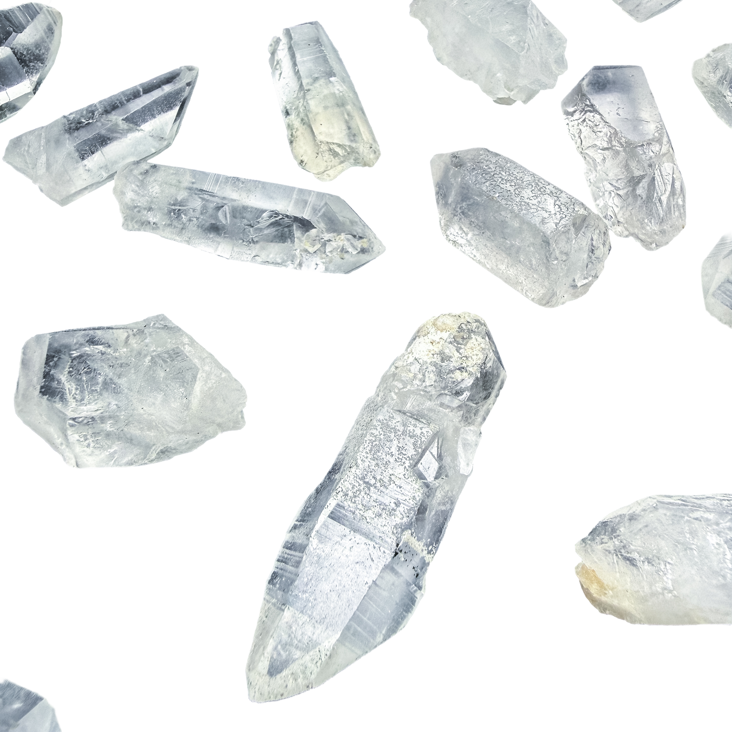 Lemurian Quartz points at angle, light catching the clearer sections of this 10 to 30 grams A-grade material.