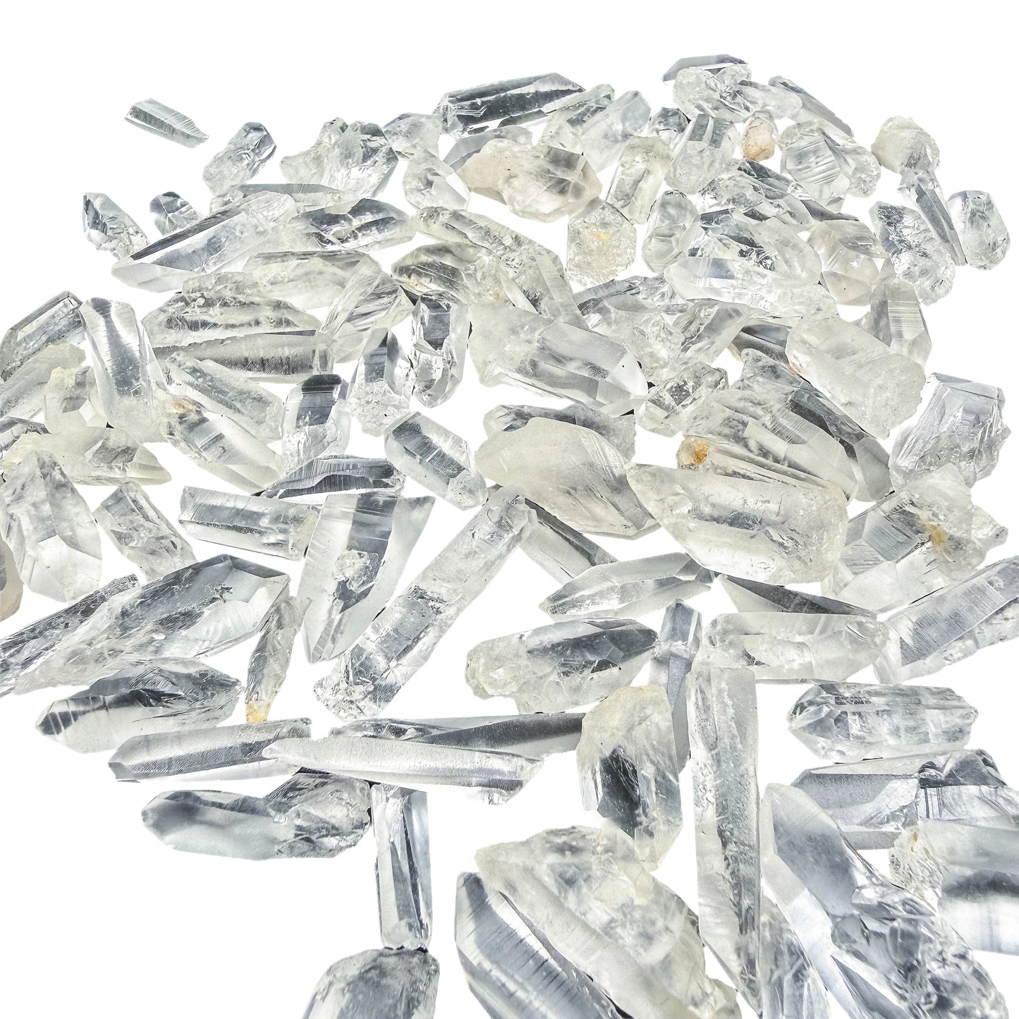 Close detail on Lemurian Quartz points, natural terminations intact, no polishing