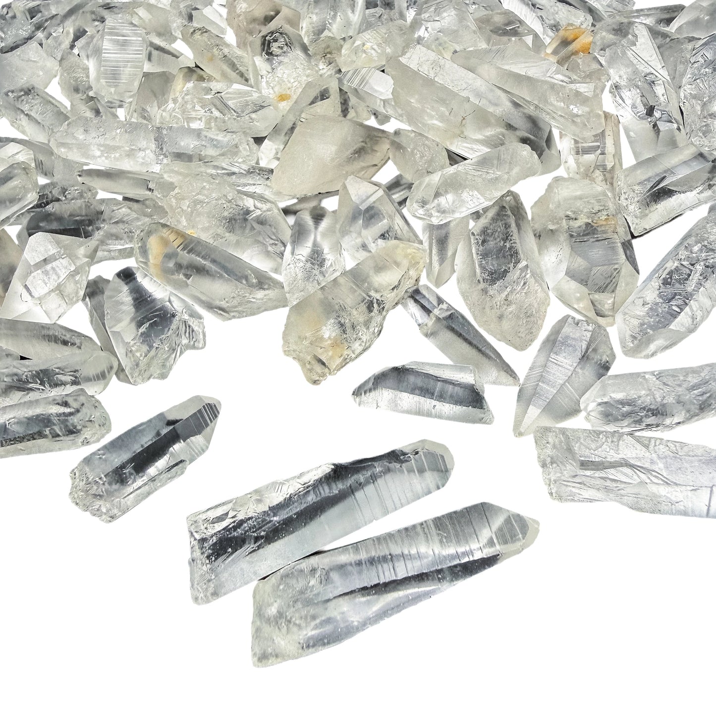 Loose Lemurian Quartz points showing natural inclusions and internal veils