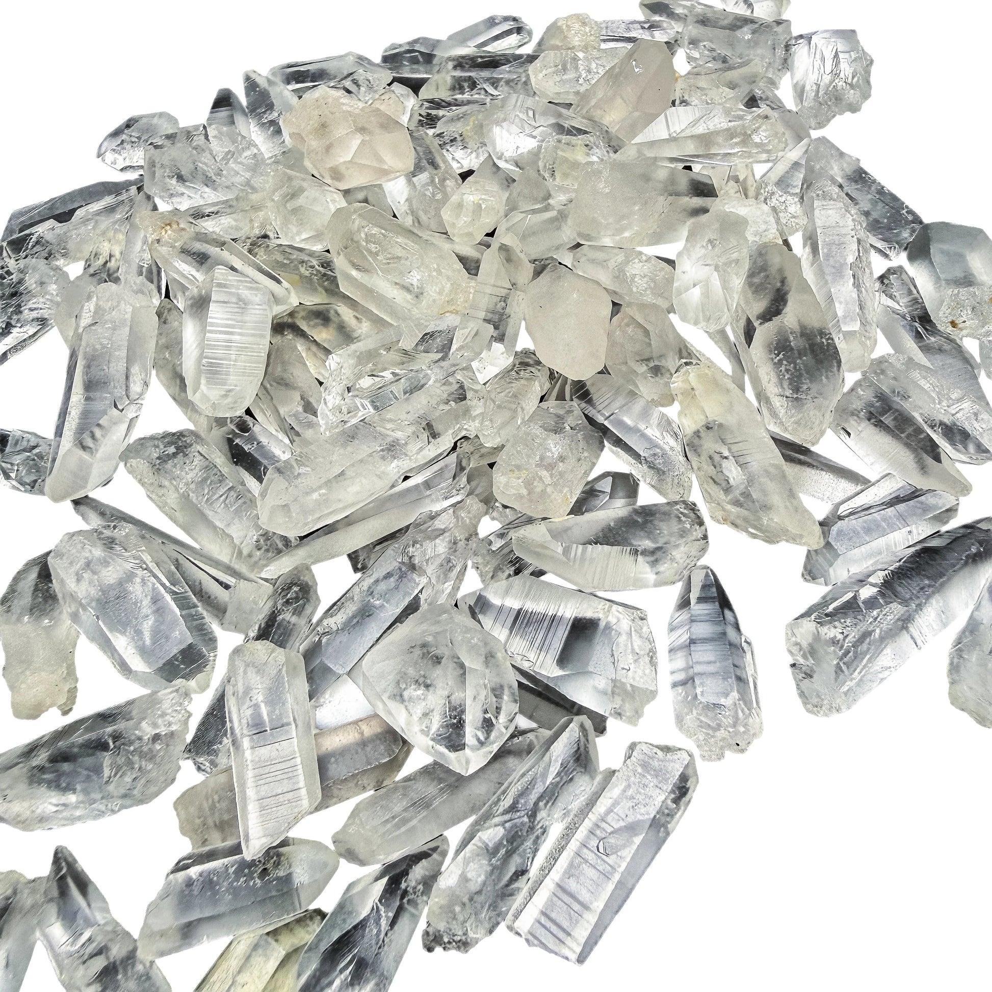 Lemurian Quartz points from Brazil grouped to show clarity range across the batch