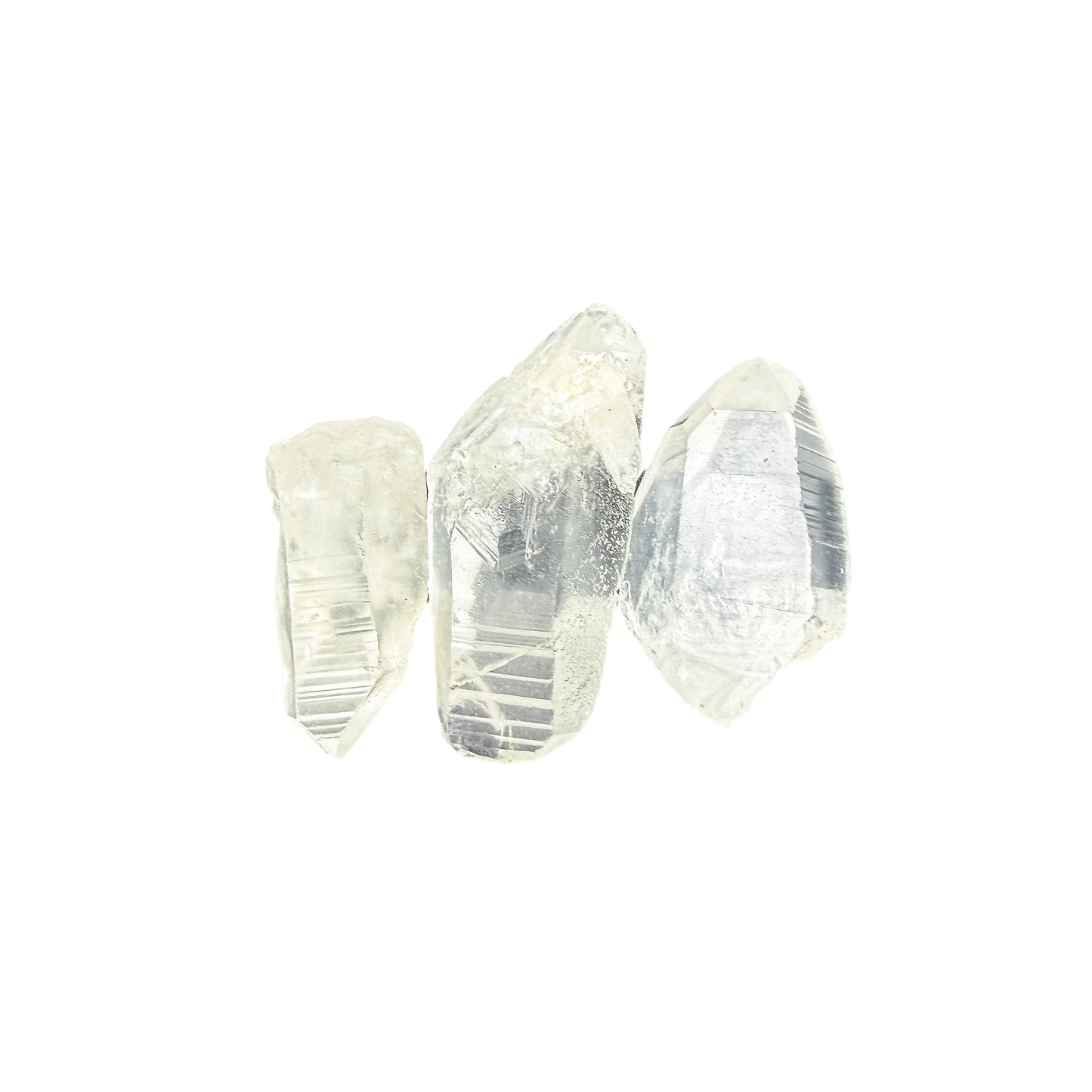 Lemurian Quartz points laid in a row to show length variation across the batch