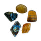 Leo Crystal Kit: natural citrine, tiger eye, golden healer, labradorite and black onyx, shown together on white