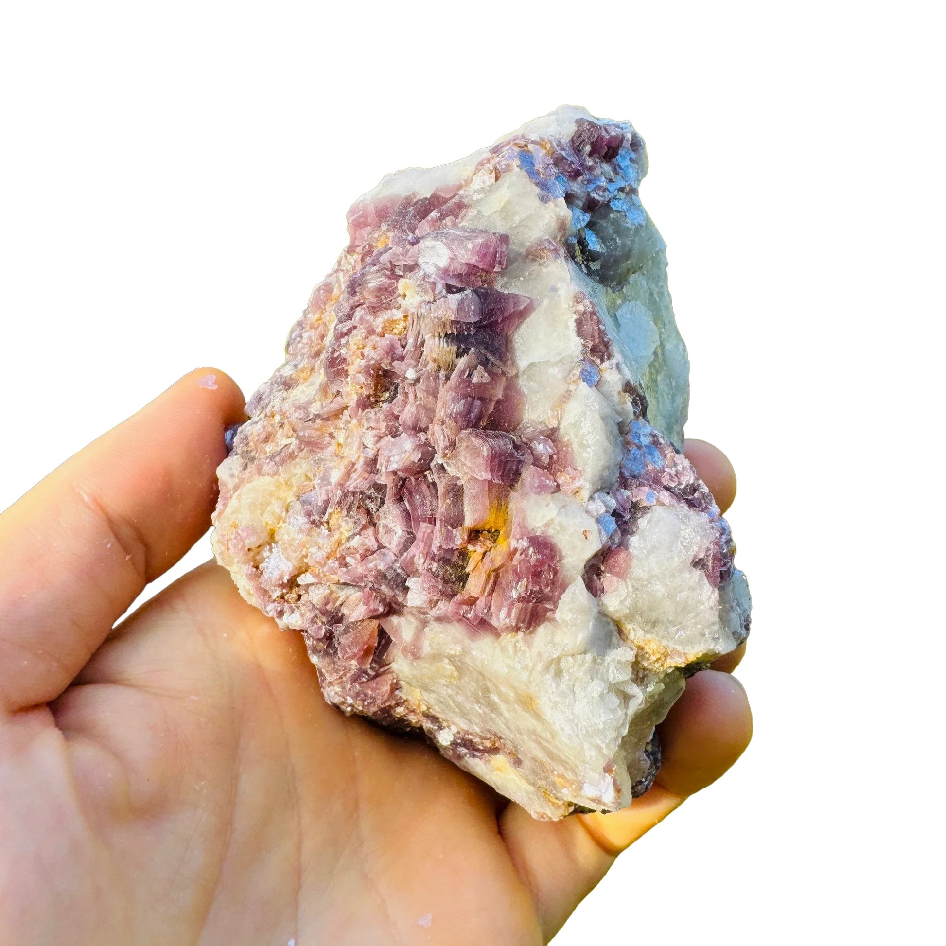 Profile shot of purple Lepidolite specimen, sourced from Minas Gerais, Brazil, carried for Stress Relief and Emotional Healing.