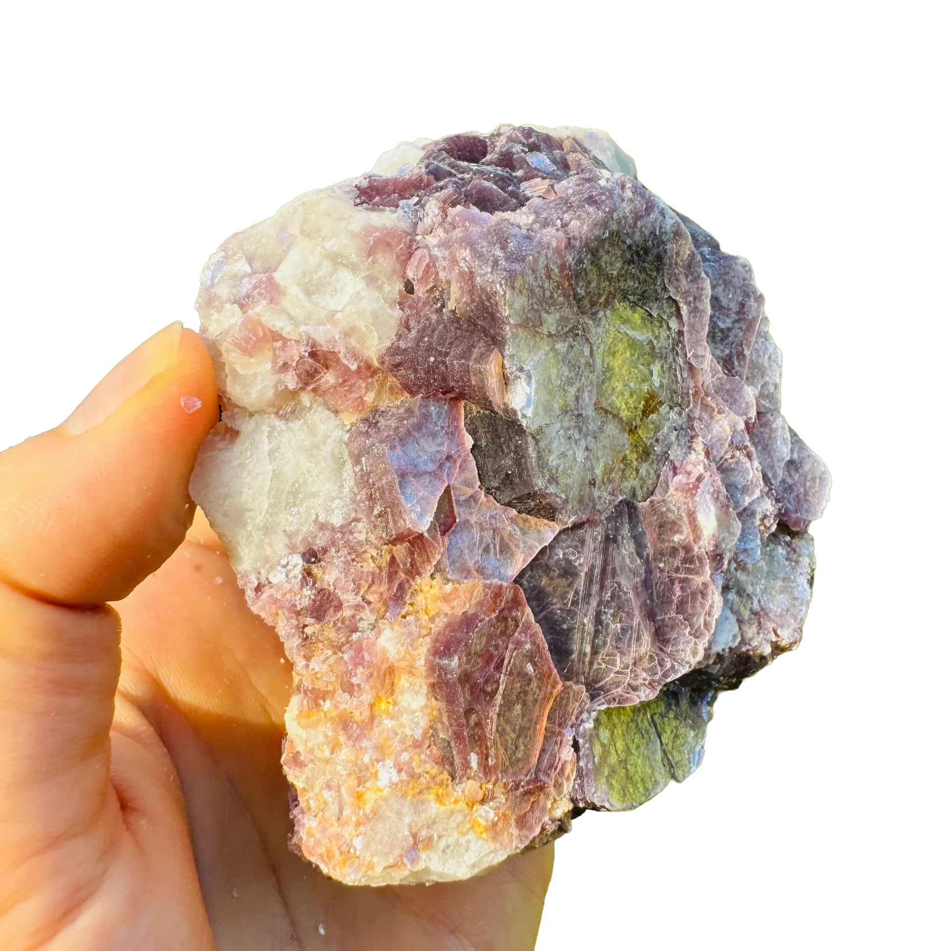 Top-side view of Lepidolite specimen, from Brazil, carried for Stress Relief and Emotional Healing.