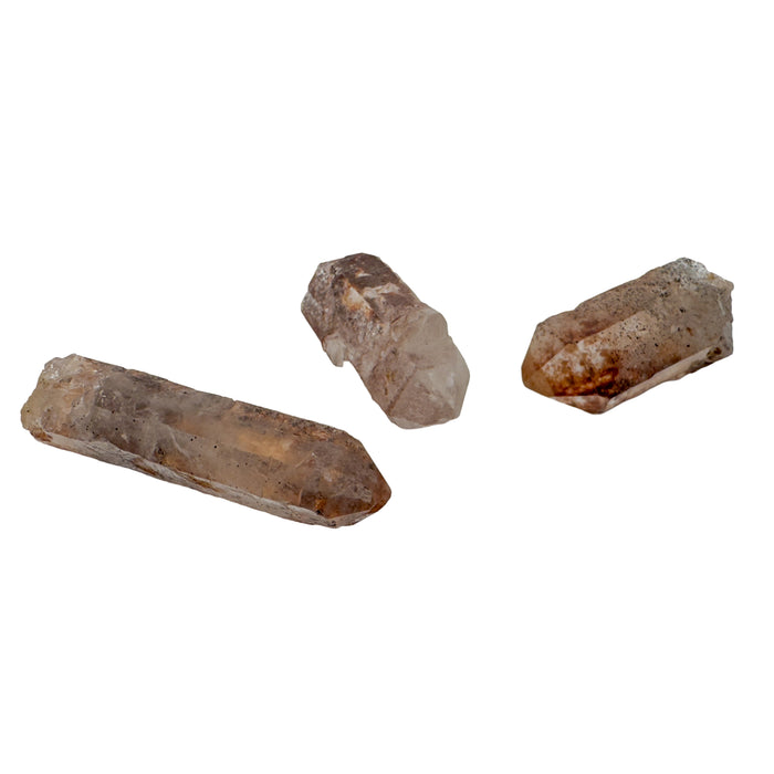 AA grade Lithium Quartz raw crystal points from Minas Gerais, Brazil, 0.75 to 2.25 inches, natural soft pink tint.