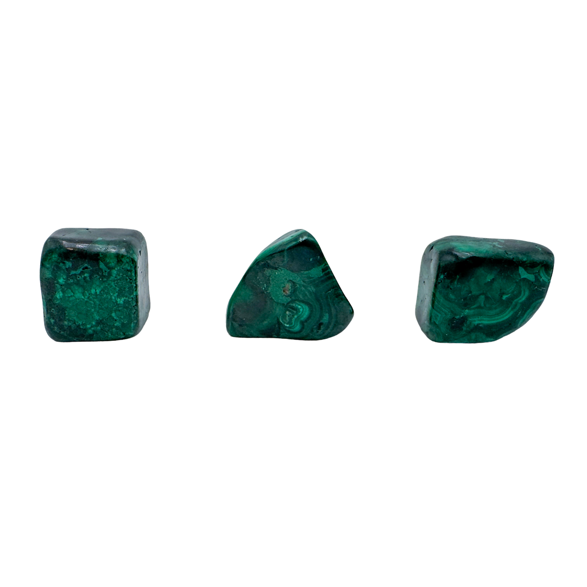 Three AA Grade Malachite hand polished stones from Democratic Republic of the Congo