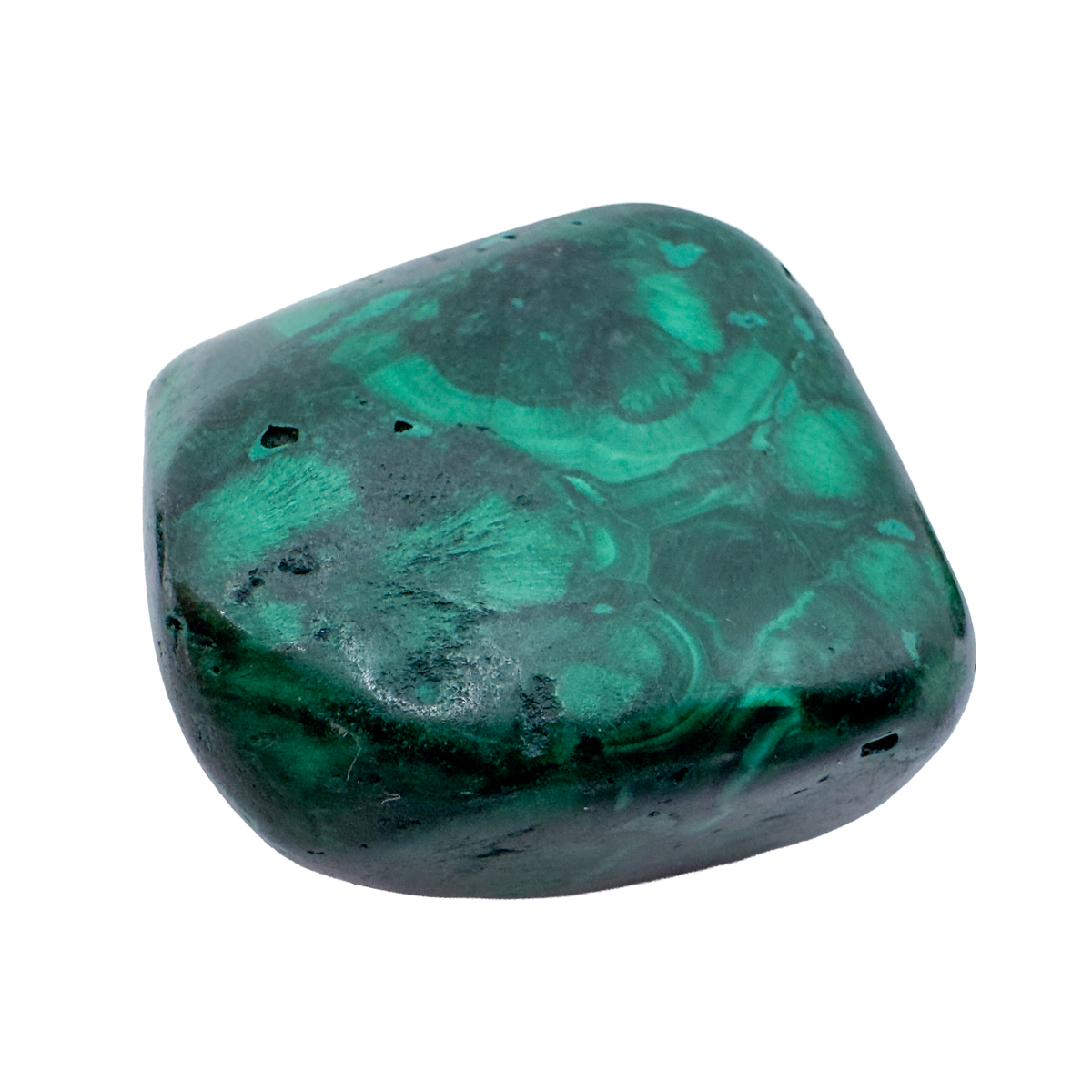 Detail view of AA Grade Malachite hand polished stone from Democratic Republic of the Congo
