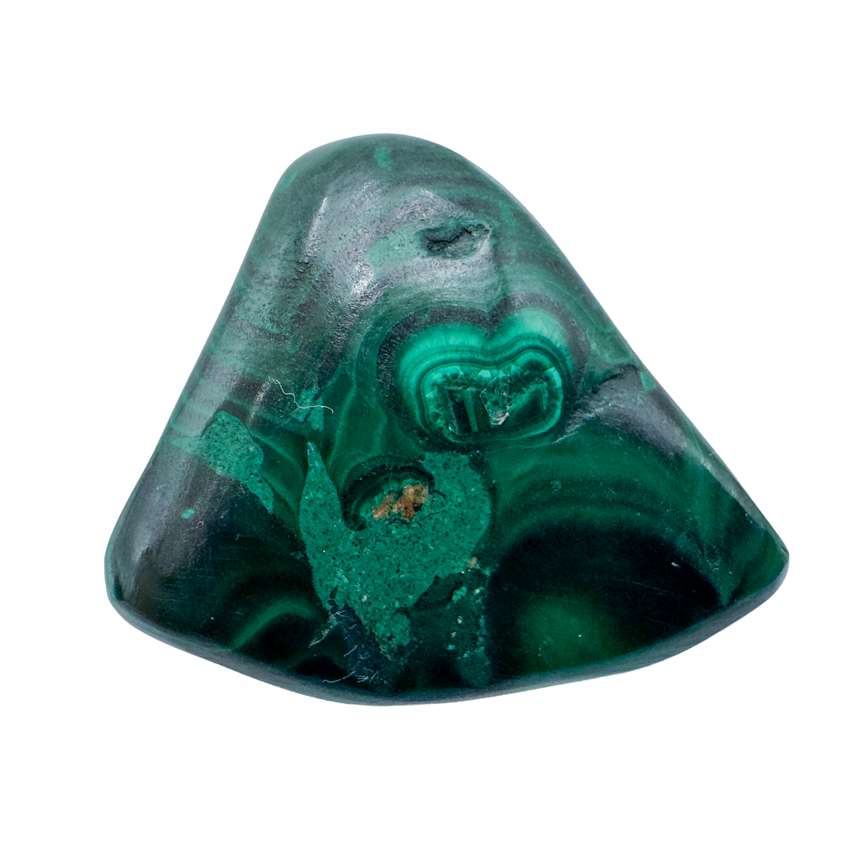 Close detail of AA Grade Malachite hand polished stone from Democratic Republic of the Congo