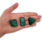 Three AA Grade Malachite hand polished stones held in hand for scale, from Democratic Republic of the Congo