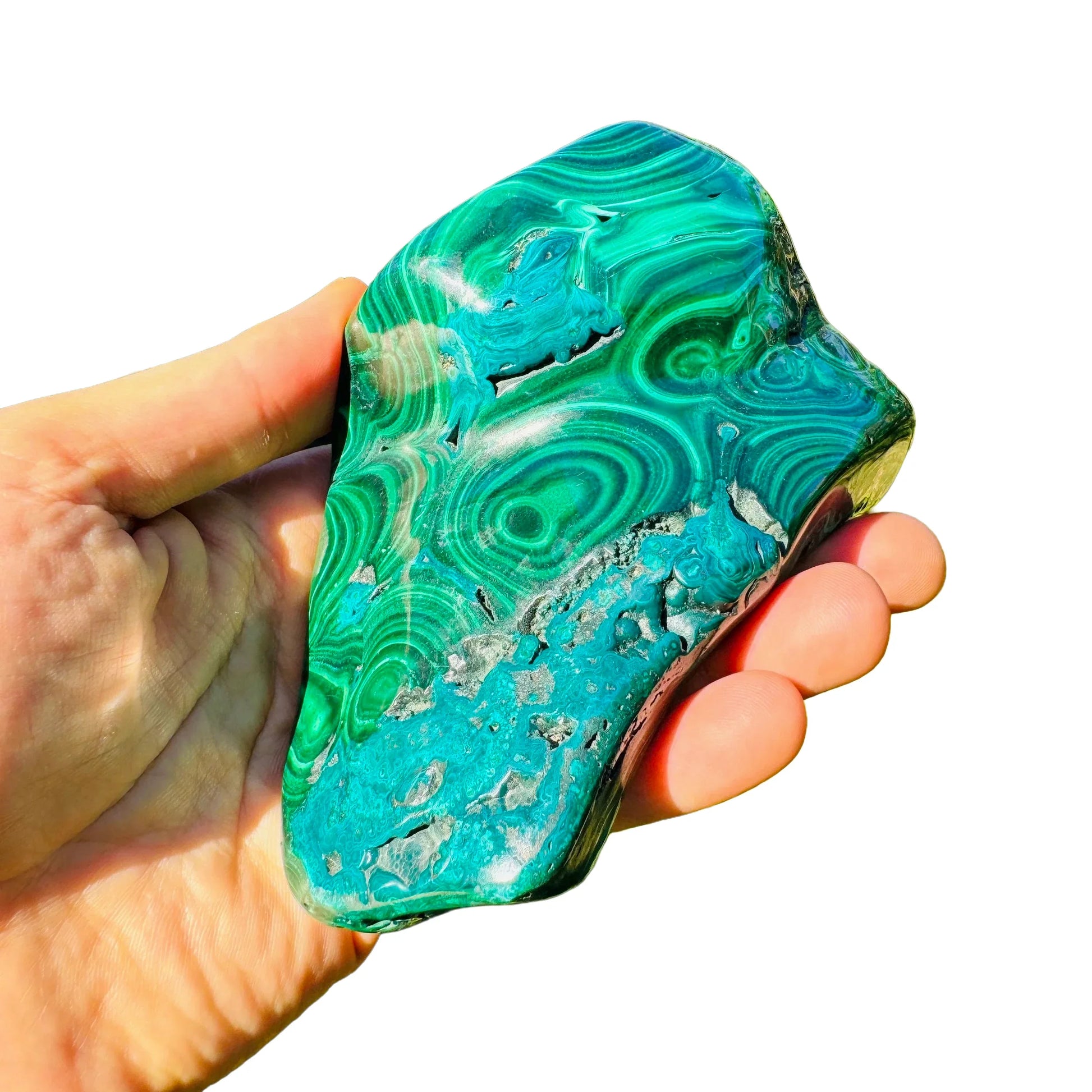 Macro view of Malachite specimen, Democratic Republic of the Congo-sourced, showing characteristic color.