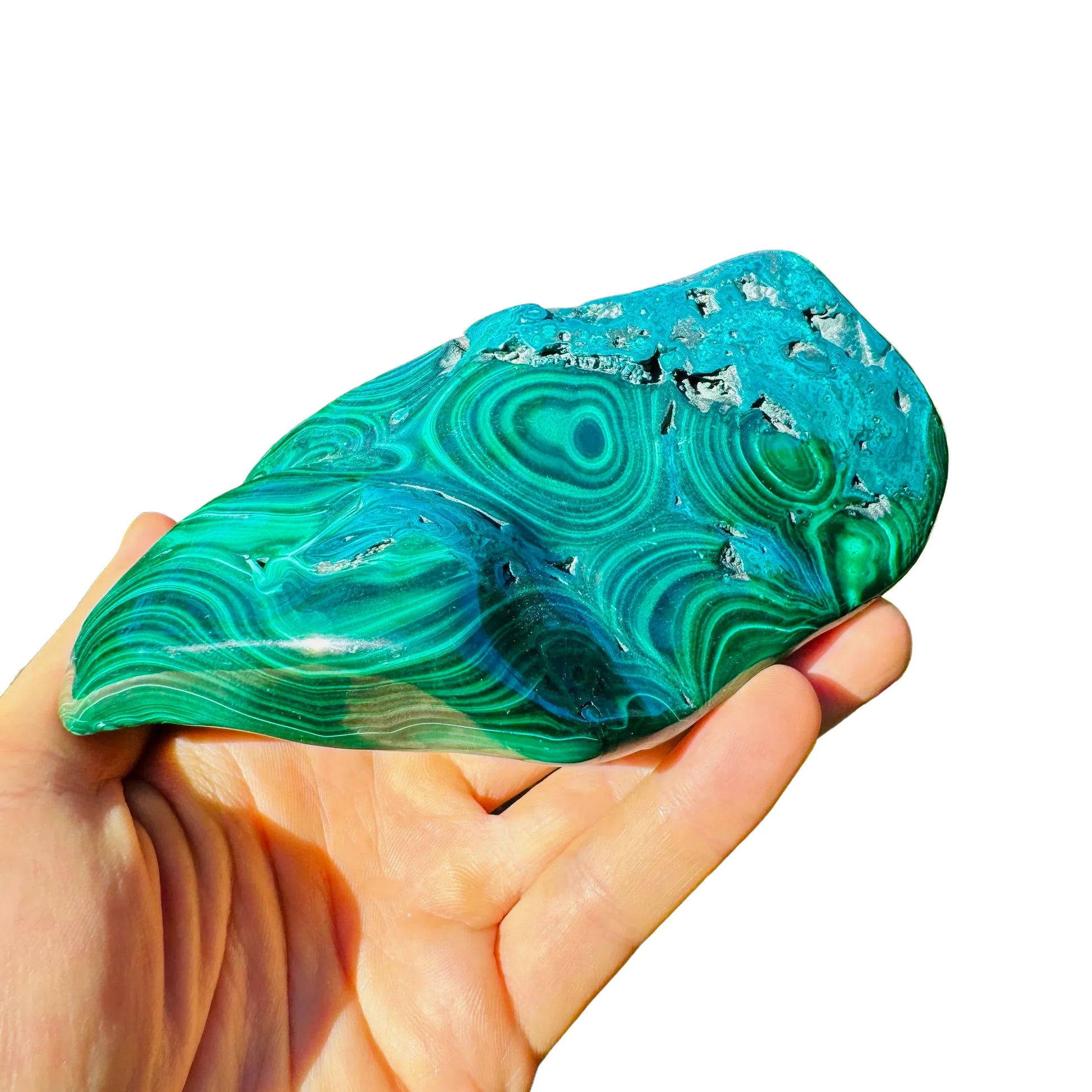 Top angle of green Malachite specimen, Democratic Republic of the Congo-sourced.