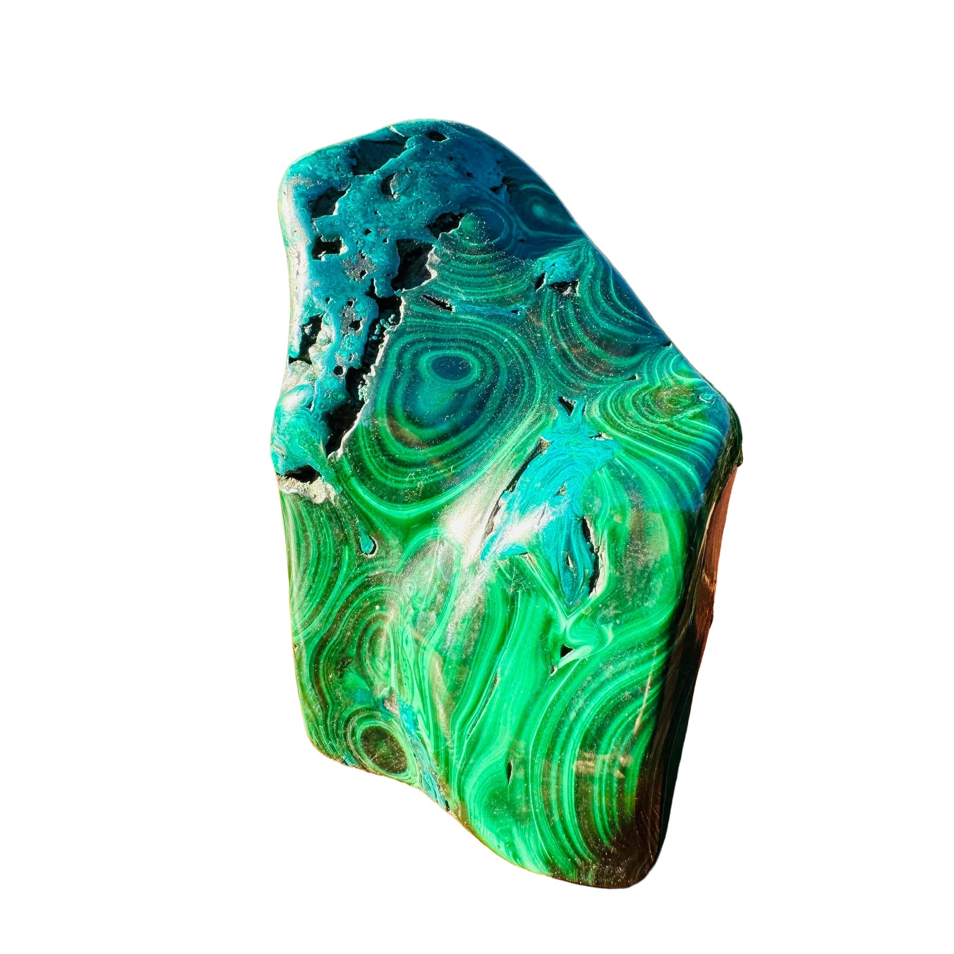 Back view of Grade AA Malachite specimen showing natural surface