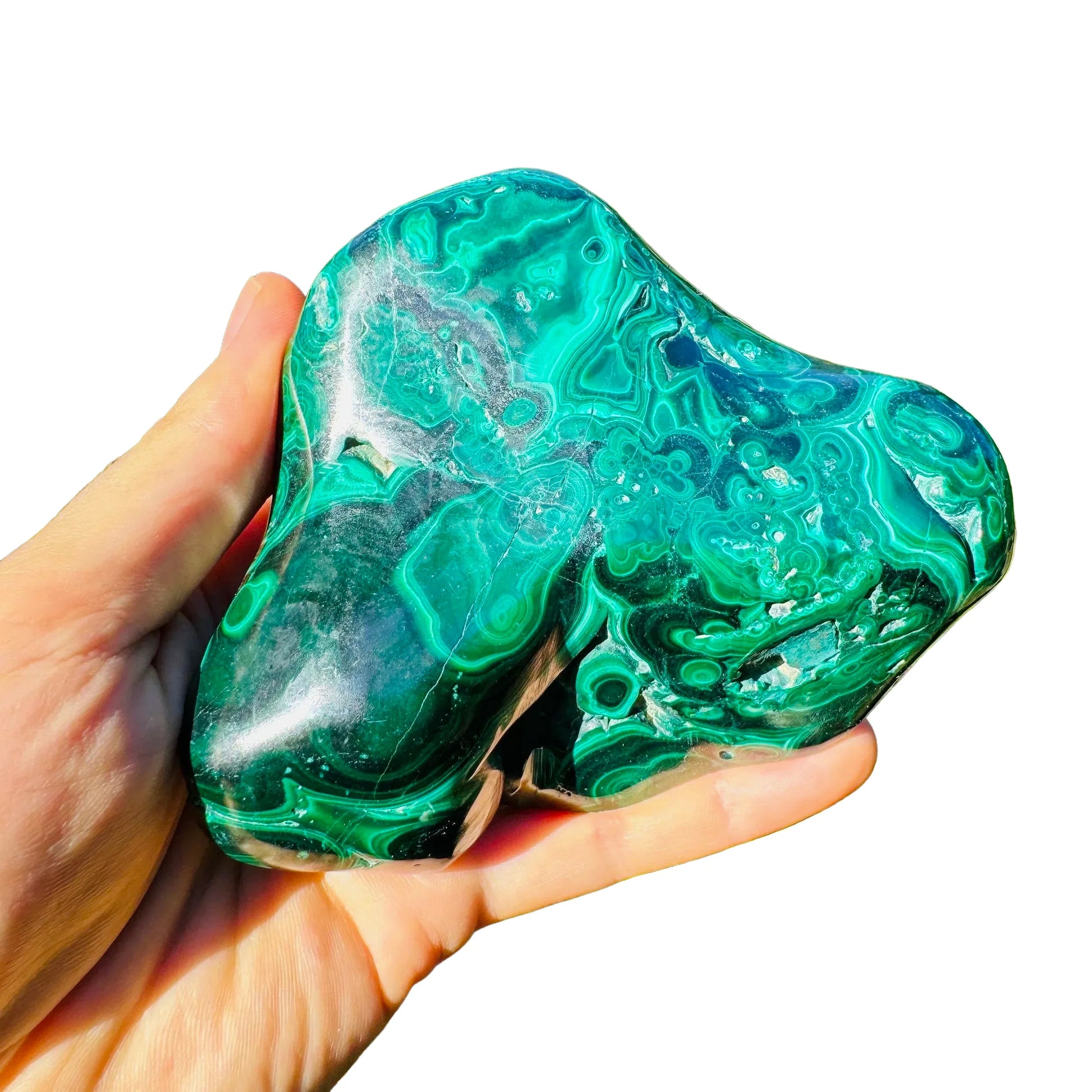 Back view of Malachite specimen, showing characteristic color.