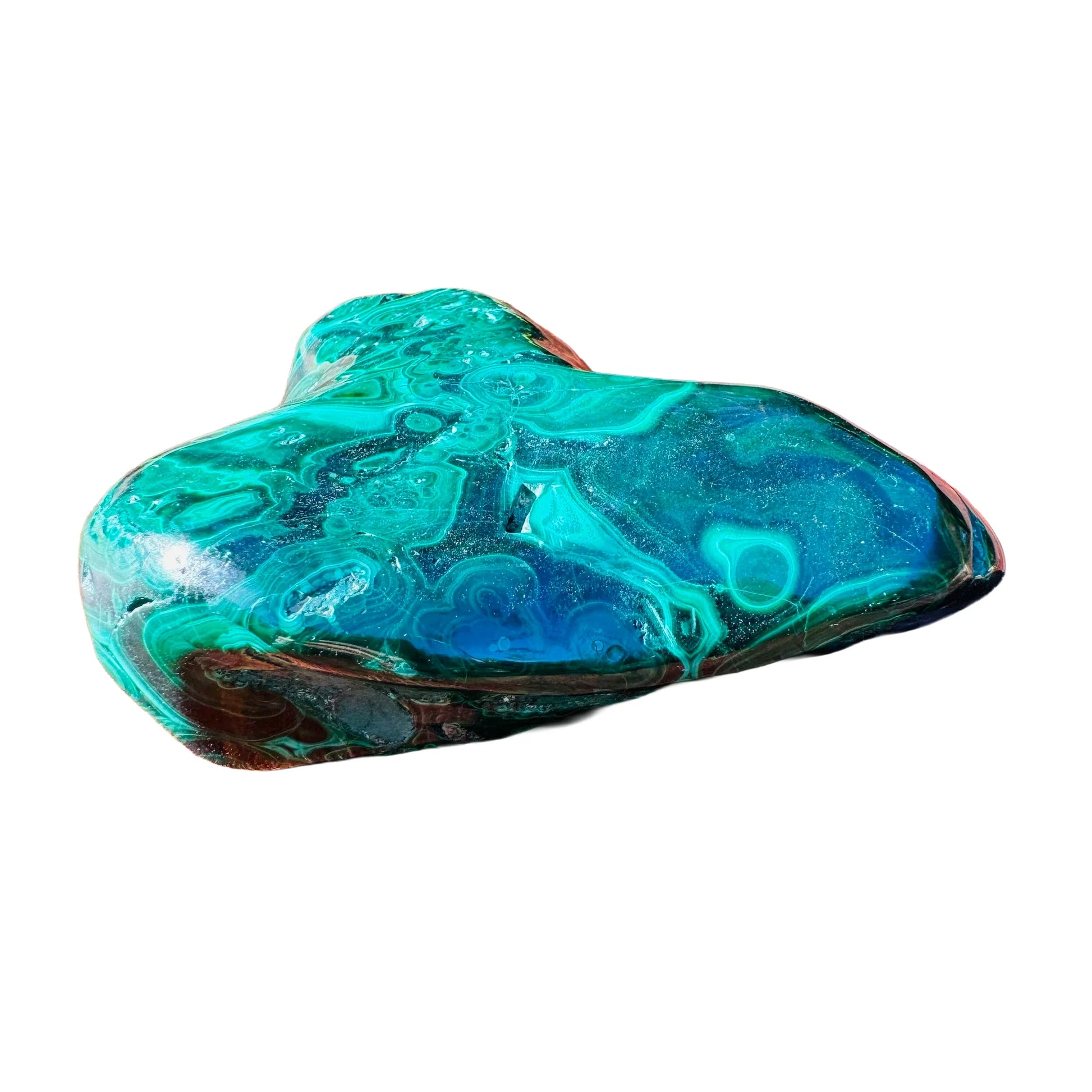 Palm-scale view of one Malachite specimen for scale, sourced from Haut-Katanga, Democratic Republic of the Congo.