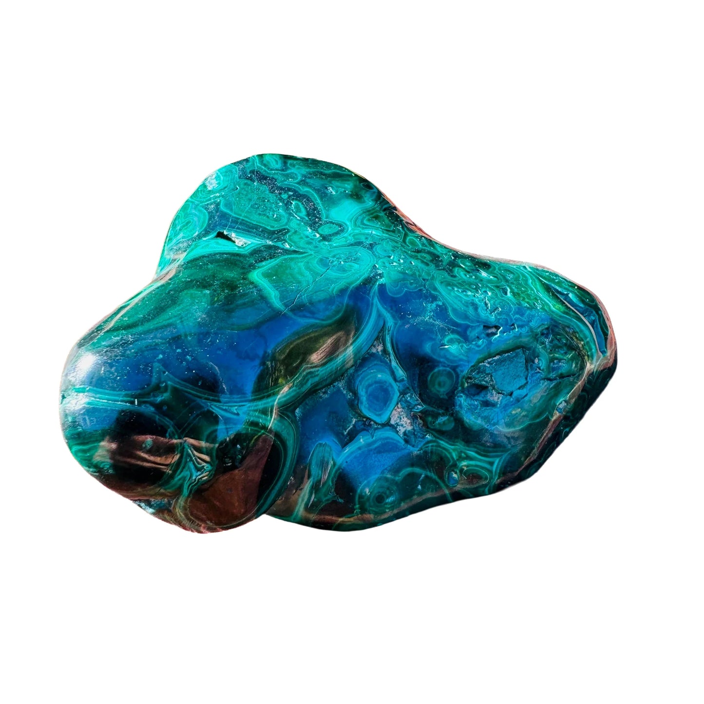 Set against a soft backdrop is a Malachite specimen, linked to Protection, set to give a sense of weight.