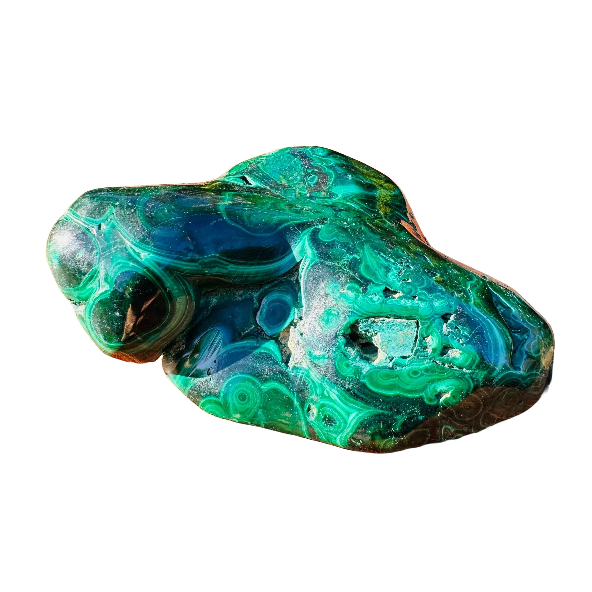 Detail shot of Grade AA Malachite specimen under natural light