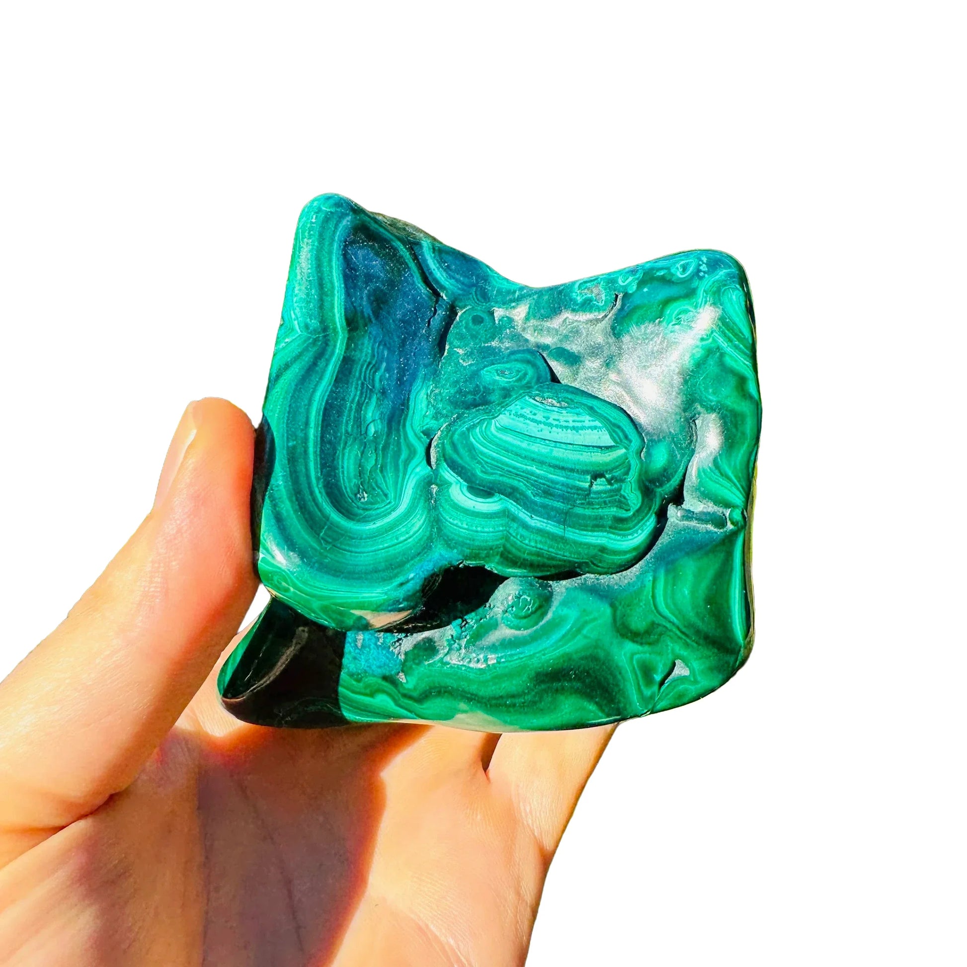 Color detail of Malachite specimen, Democratic Republic of the Congo-sourced, showing natural color depth.
