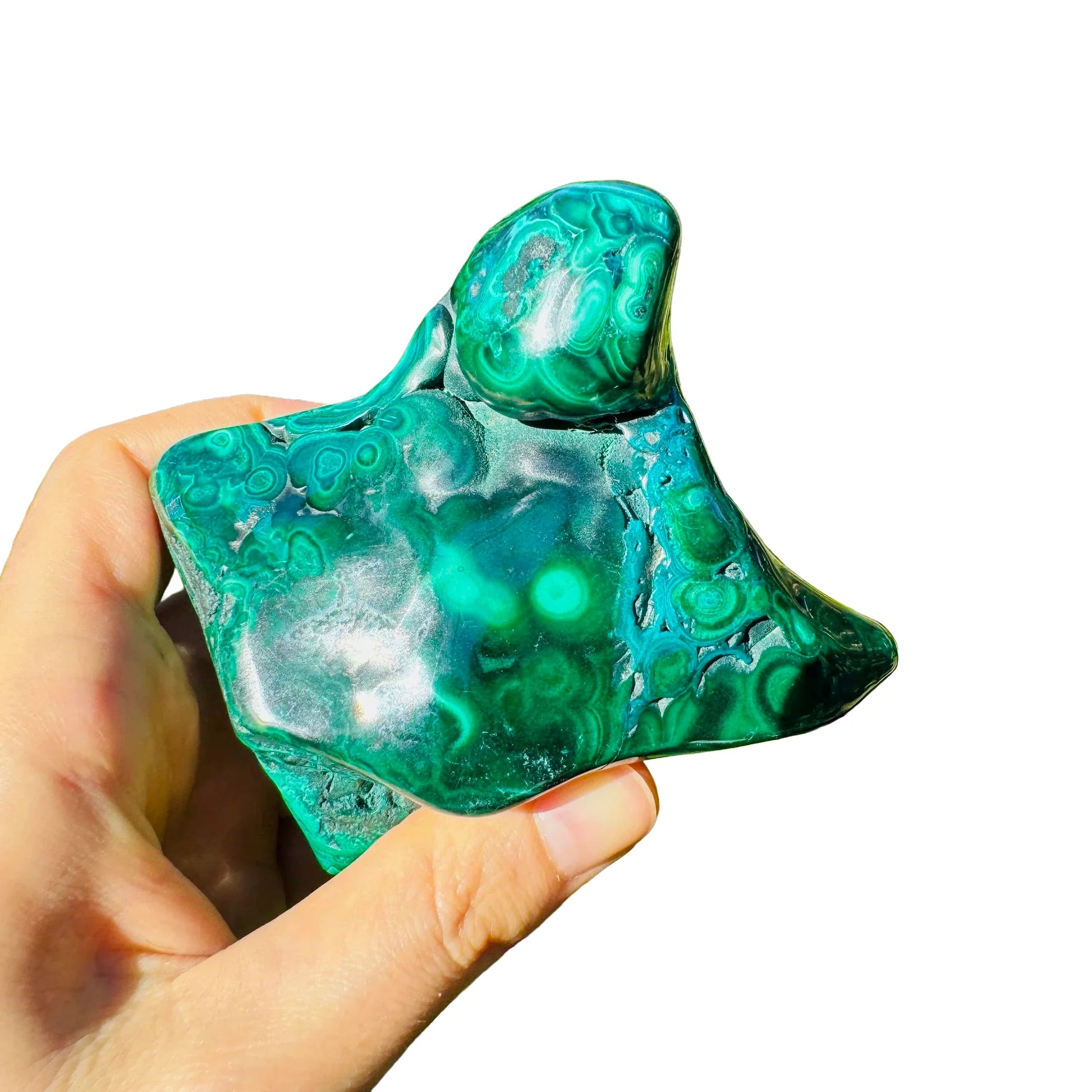 Profile view of Malachite specimen, showing natural banding, to support Emotional Healing.