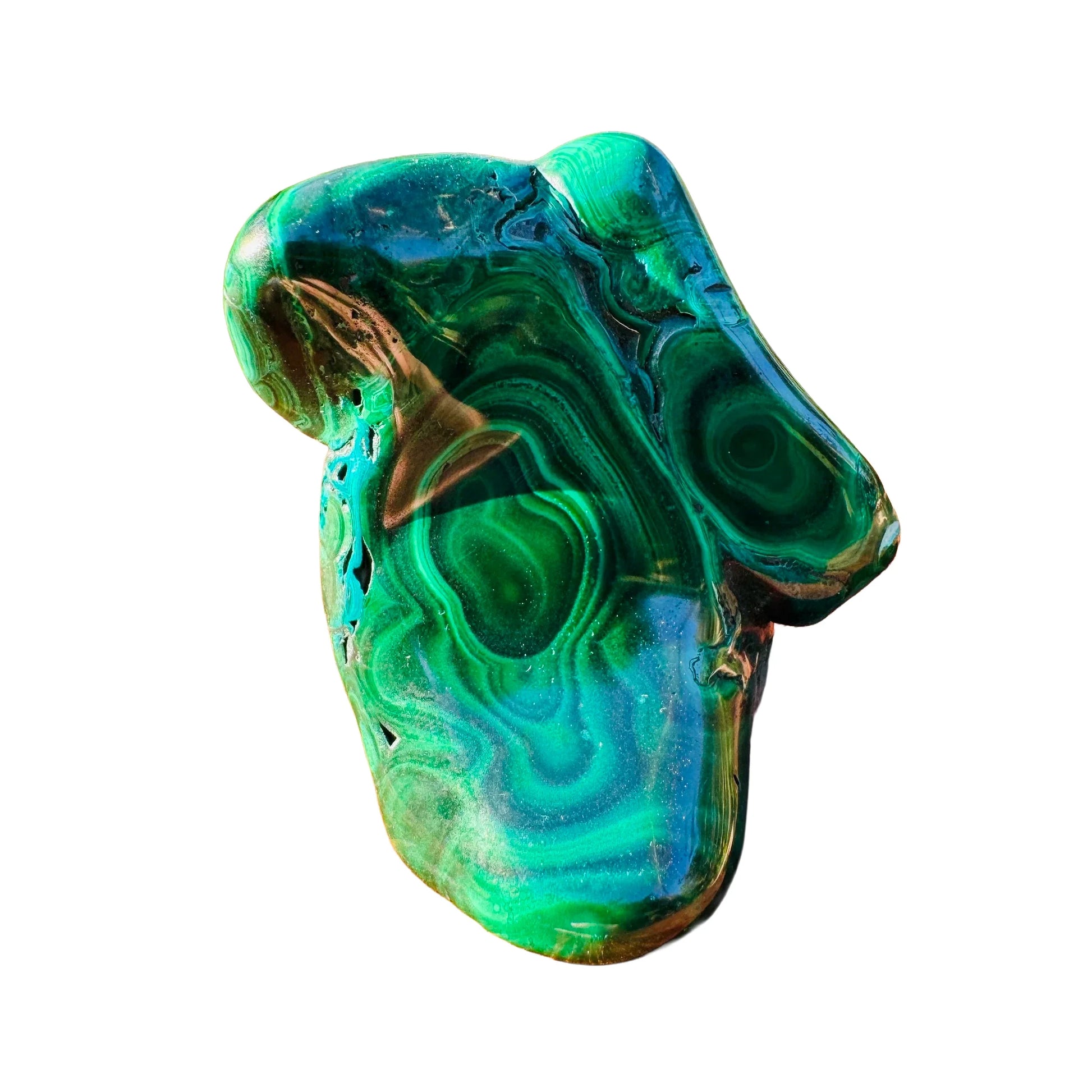 Detail shot of Grade AA Malachite specimen under natural light