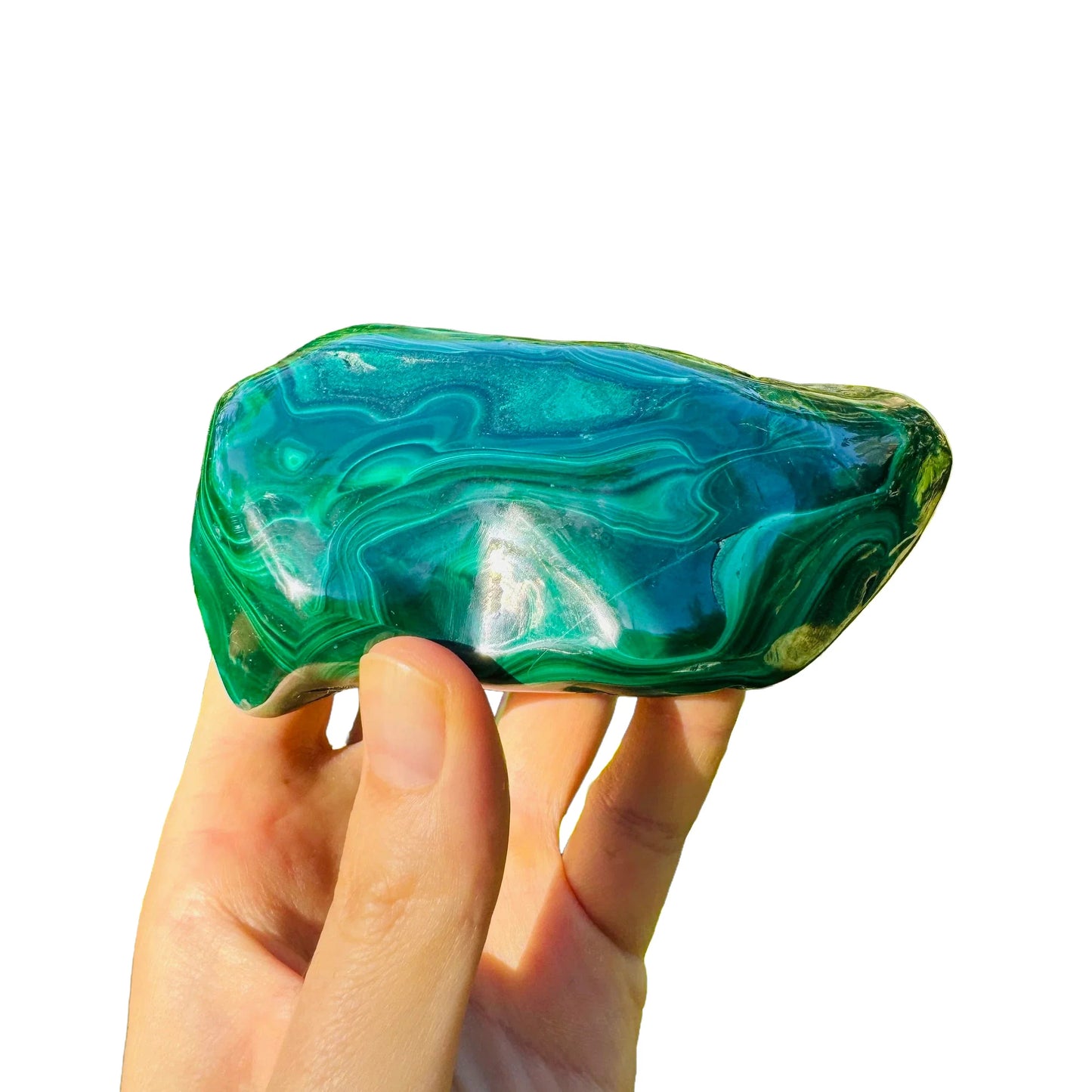 Side perspective of Malachite specimen, Democratic Republic of the Congo-sourced, showing natural texture.