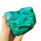 Side-on view of green Malachite specimen, showing natural sheen, hand-selected from Haut-Katanga, Democratic Republic of the Congo.