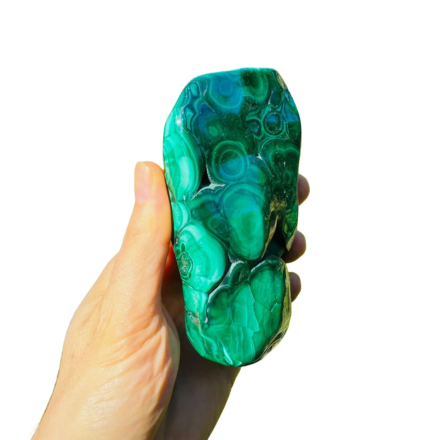 Top view of Grade AA green Malachite specimen, often worked with for Emotional Healing.