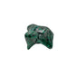 Malachite specimen turned to show a pointed knob catching the light above a flatter banded base.