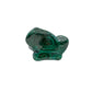 Low horizontal view of the malachite specimen, with a small rounded knob offsetting its wider base.