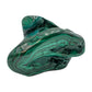 Malachite specimen shown lengthwise, with curved layers of banding stacked low across its elongated side.