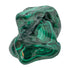 Compact angled view of the malachite specimen, showing tight rings of banding across its rounded faces.