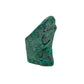 Narrow profile of the malachite specimen showing a plainer gray-green face with faint banding.