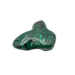 Low side angle of the malachite specimen, showing its horizontal profile and banding running along the base.