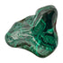 AA-grade malachite specimen from Haut-Katanga, Democratic Republic of the Congo, angled to show a raw, unpolished patch along one edge above the banded face.