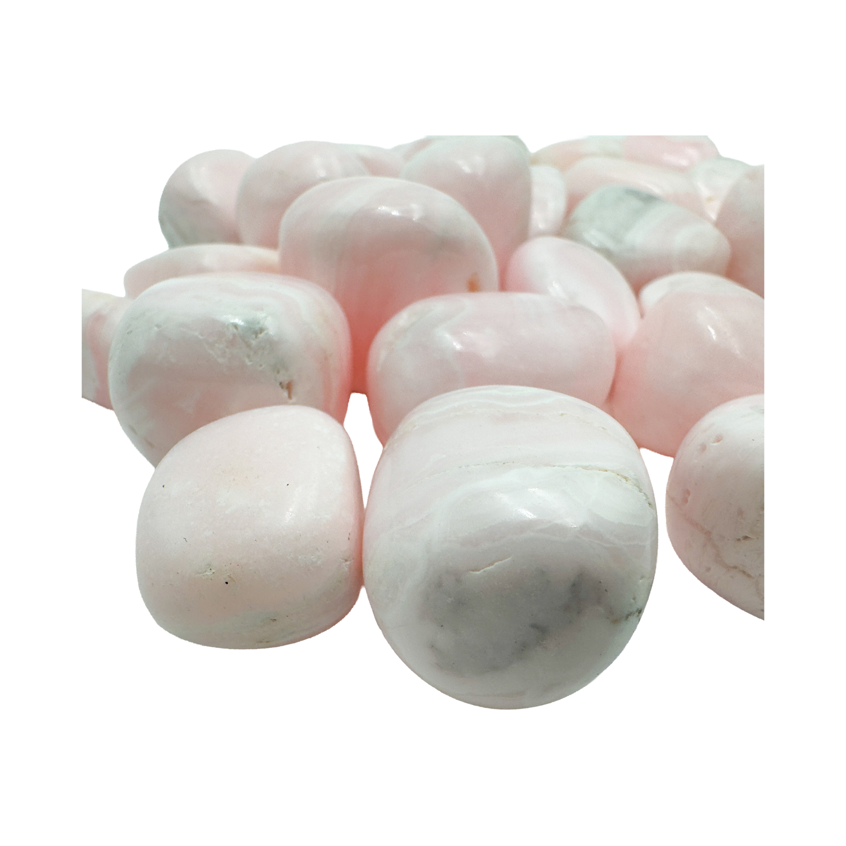 Polished Mangano Calcite pieces showing gentle pink coloration, Peruvian origin, 1 to 1.50 inch