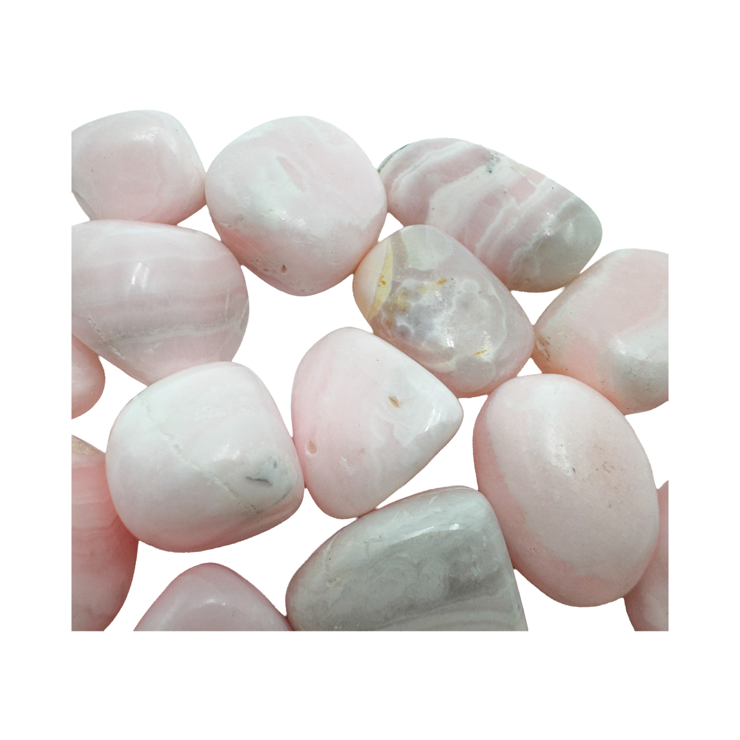Close view of a Mangano Calcite stone showing pink and white layering, Grade AA, Ancash, Peru