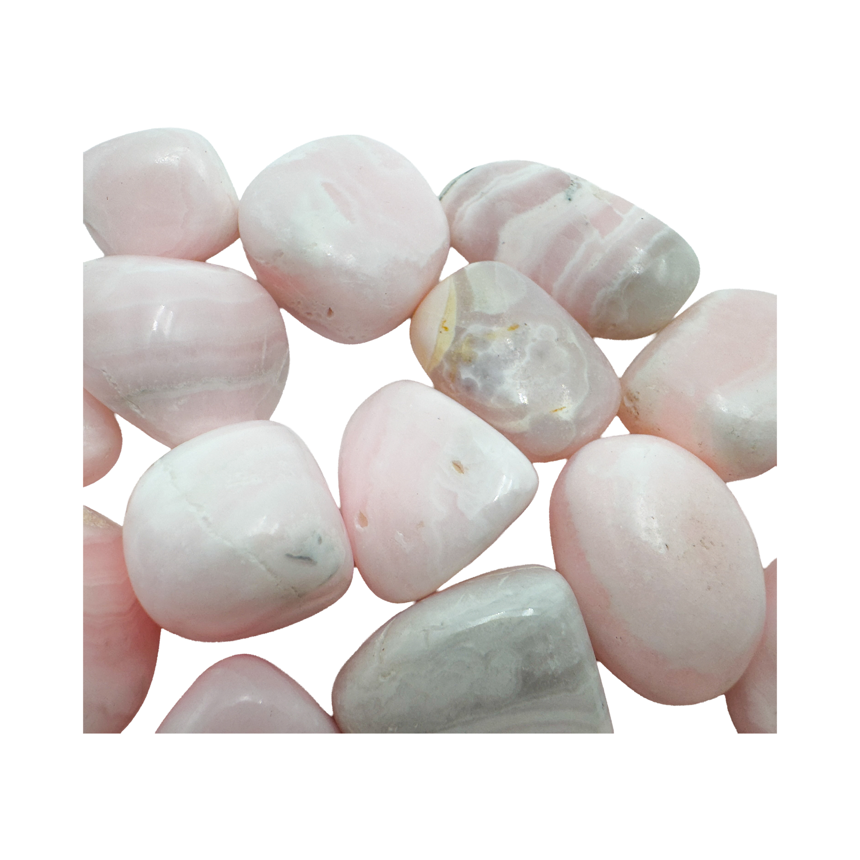 Close view of a Mangano Calcite stone showing pink and white layering, Grade AA, Ancash, Peru