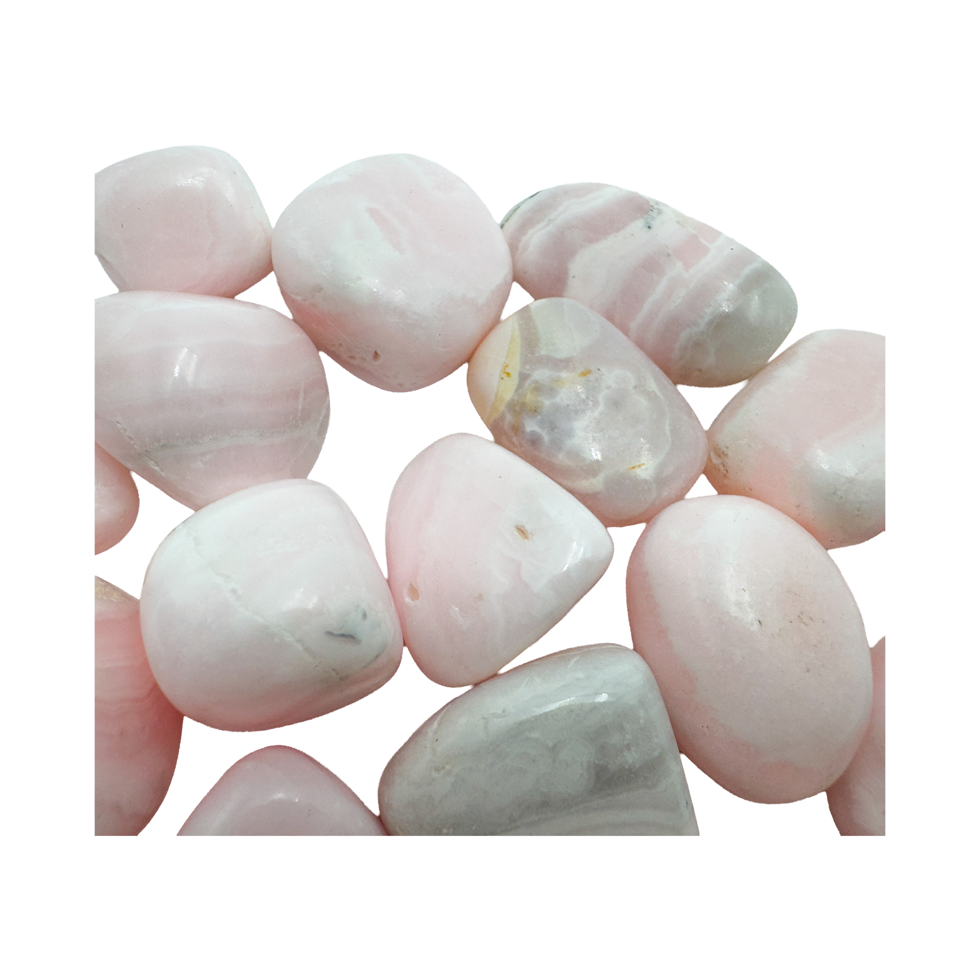 Close view of a Mangano Calcite stone showing pink and white layering, Grade AA, Ancash, Peru
