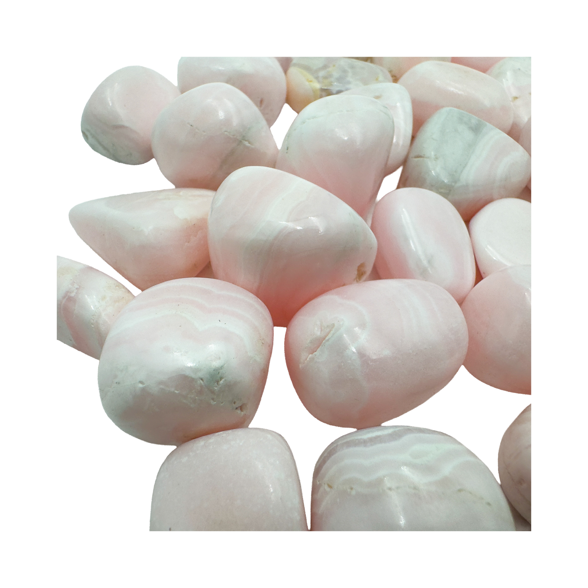 Hand polished Mangano Calcite tumbles in soft pink, Peruvian origin, Grade AA