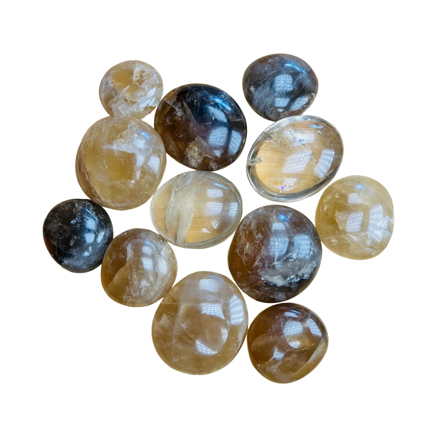 Citrine Palm Stones for Abundance, Confidence & Manifestation — smooth polished, natural (not heat-treated), A from Madagascar