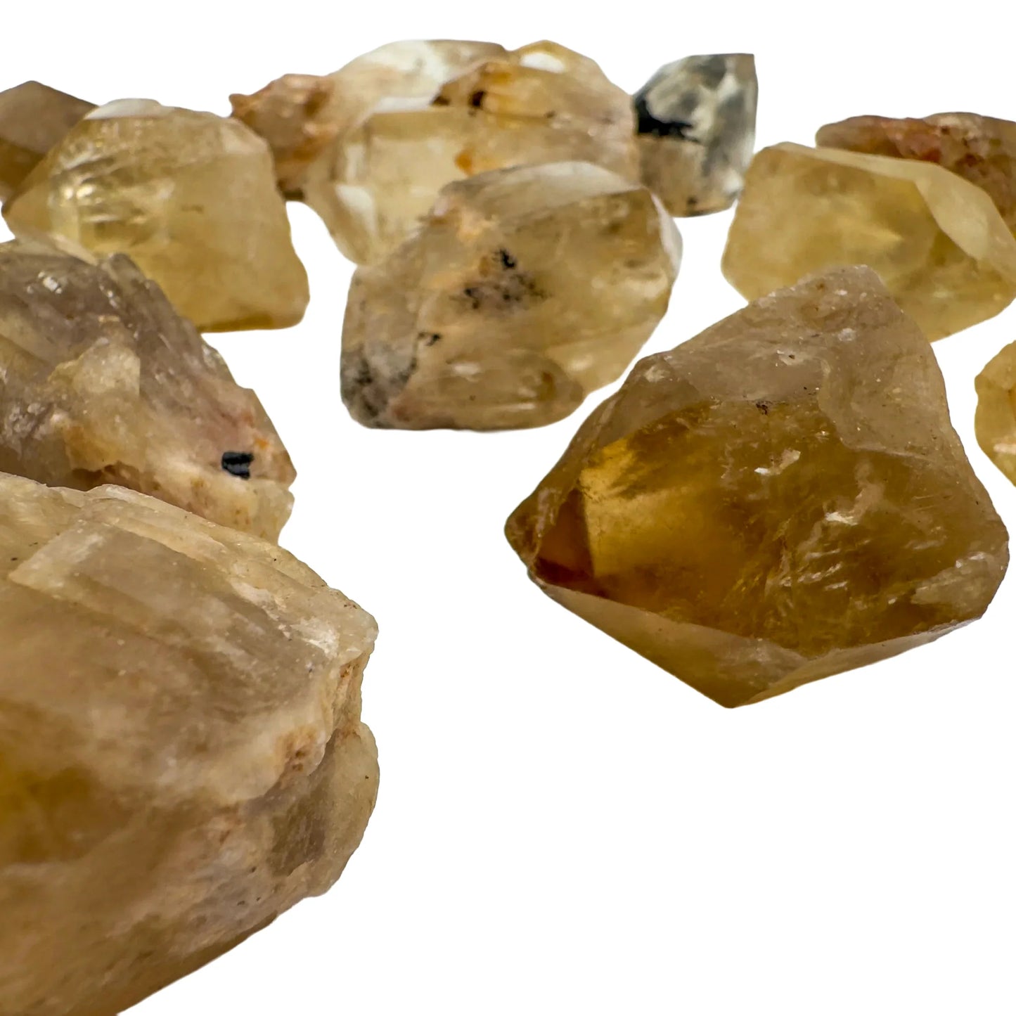 Aerial view of Natural Citrine raw stone, showing natural patina.