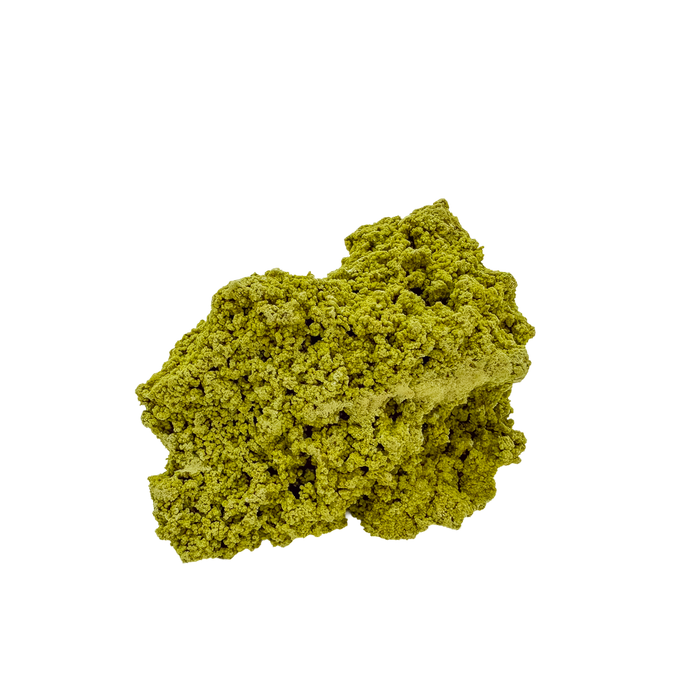 Primary display face of a 56 gram nontronite specimen, no. 10, its rounded olive-green growths covering weathered host rock.