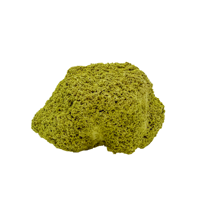Primary display face of a 122 gram nontronite specimen, no. 12, its rounded olive-green growths covering weathered host rock.