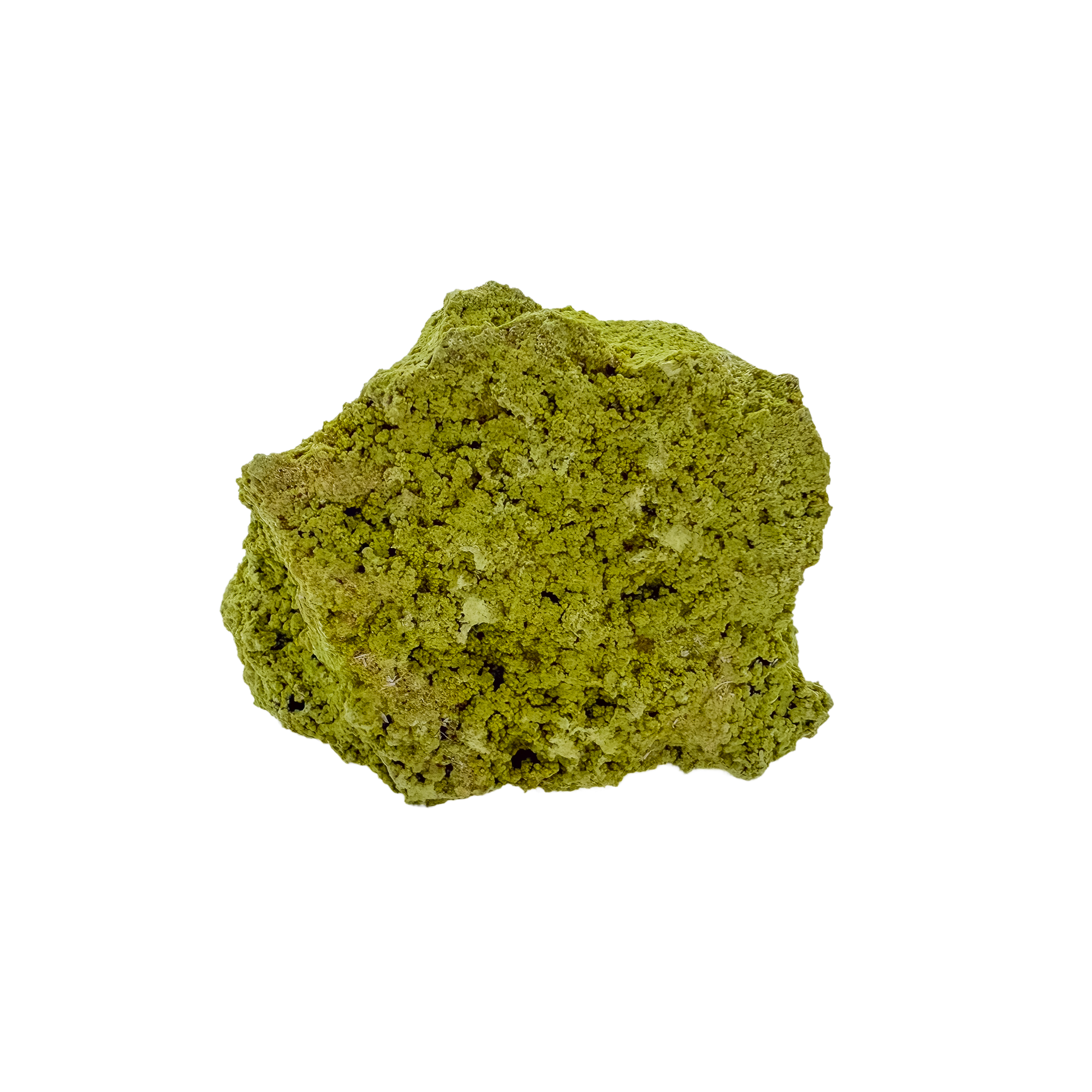 Collector-grade Brazilian nontronite no. 18 photographed from the reverse side, 3.21 by 2.37 inches of bubbled green clay mineral.