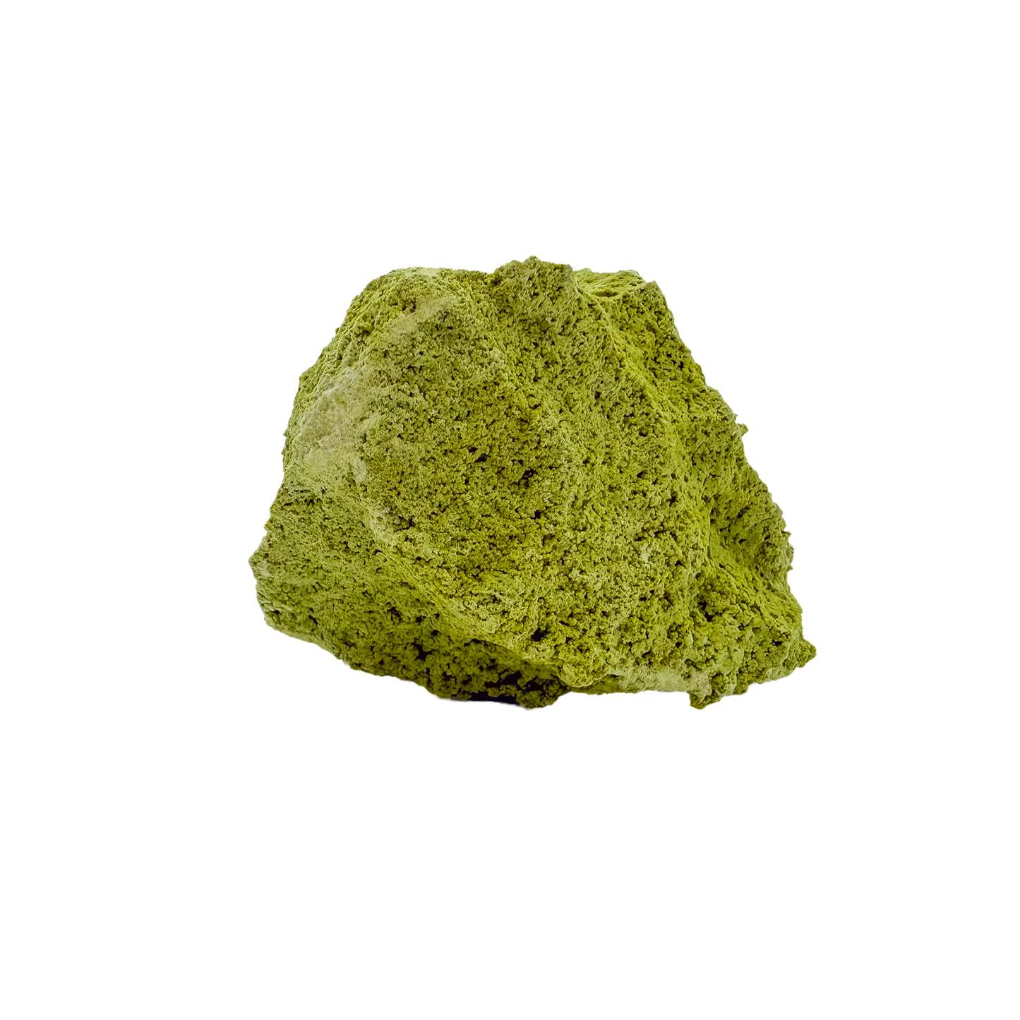 Nontronite no. 18 seen from the right profile: 218 grams of iron-rich smectite clay in chartreuse and olive tones.